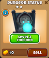 Tower menu, the level is shown in the top left of the portrait and the upgrade button below it.