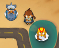 A Boomerang Monkey placed on water, and a Monkey Sub placed on land using this perk.