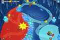 The line of sight restriction is applied in an attack by attack basis, in this case, if a Monkey Sub has both Advanced Intel and Ballistic Missile upgrades, it will be able to use the Missile to attack Bloons in the range of the left Dart Monkey, but not with its main dart attack.