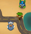 A Monkey Sub placed on land, supported by a hero's sub-tower.