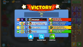 The victory results screen