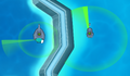 The different water levels of Flooded Valley, demonstrated by submerged Monkey Subs